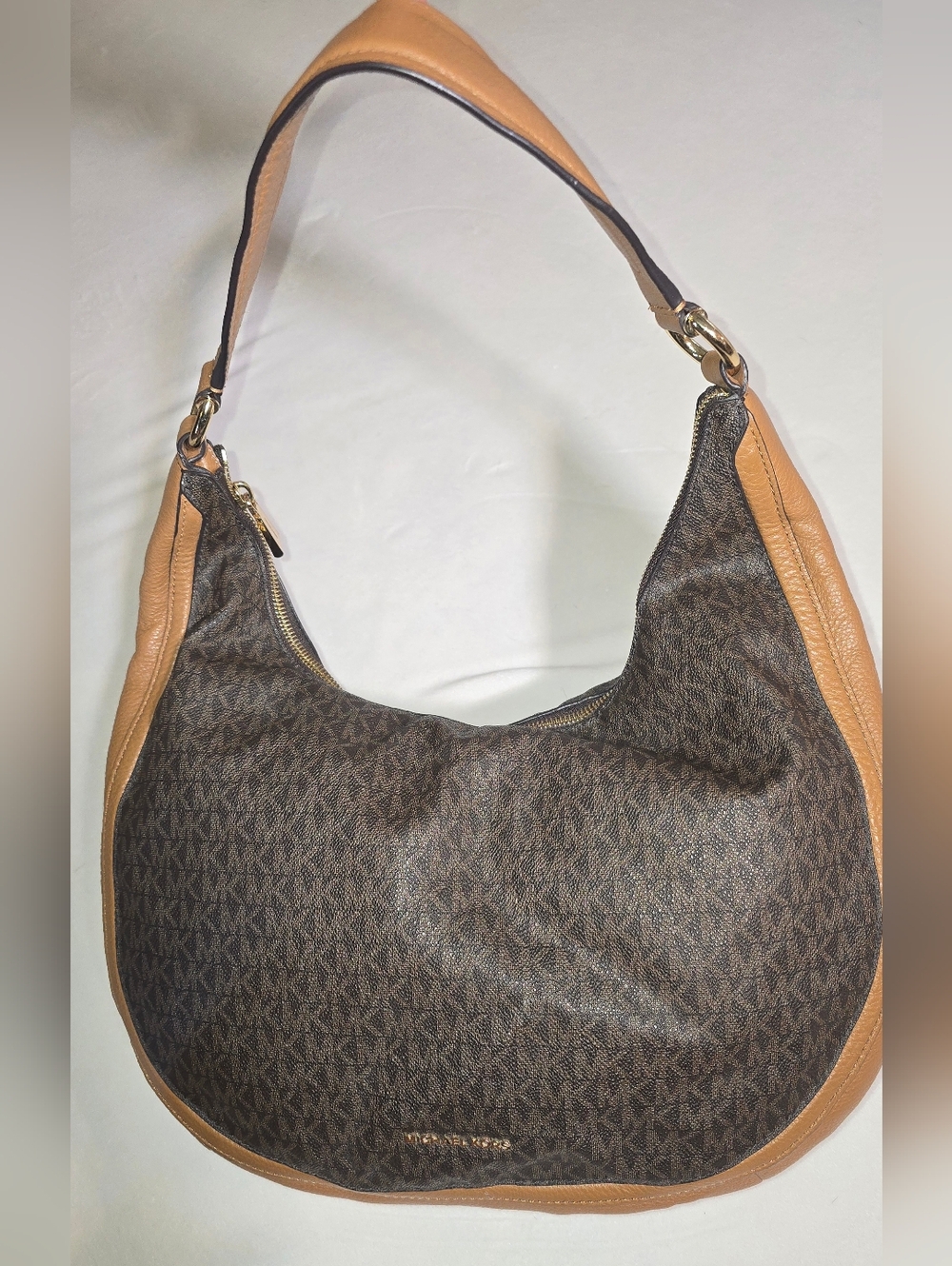 Michael Kors Lydia Large Hobo Shoulder Bag - Signature Logo Brown & Acorn Leathe